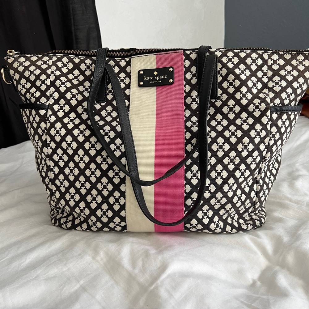 Kate Spade Black and Pink Patterned Tote / shoulder bag / diaper bag / weekender